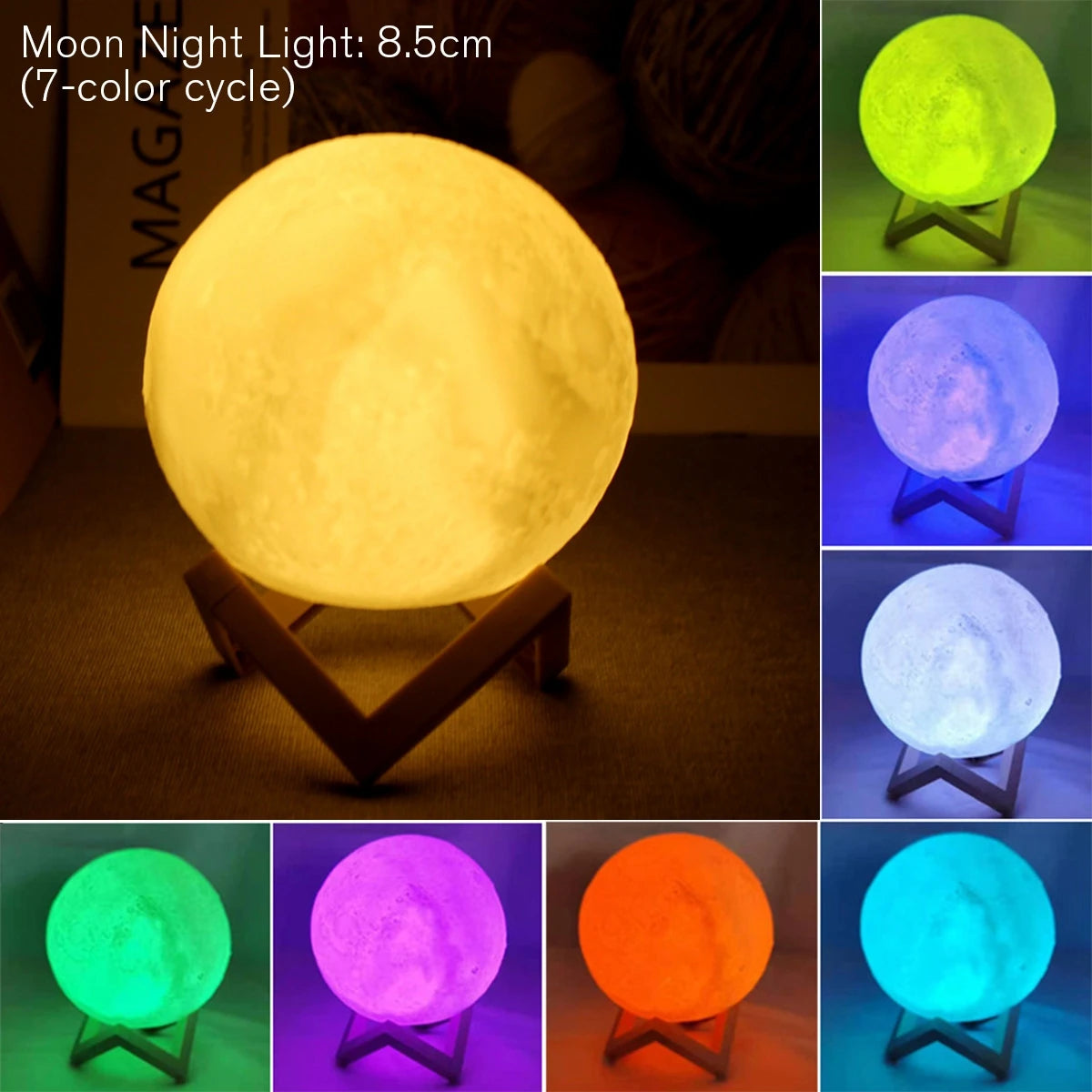 E9 Moon LED Night Light – Battery Powered with Stand