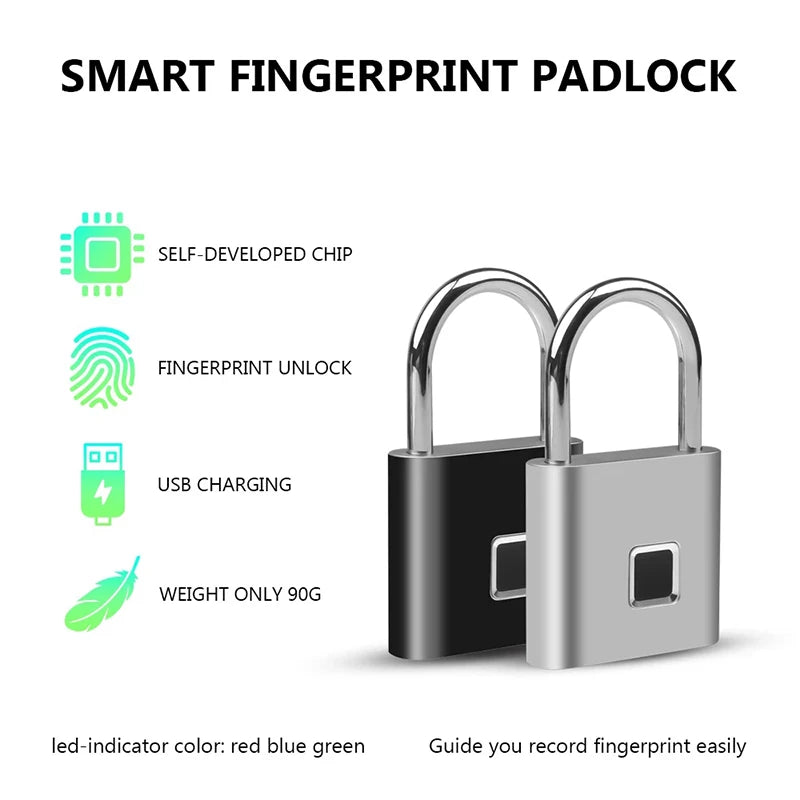Keyless Fingerprint Padlock Ultra Light One Touch Open Fingerprint Door Lock For Gym School Luggage Backpack Suitcase Locker
