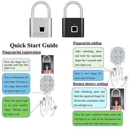 Keyless Fingerprint Padlock Ultra Light One Touch Open Fingerprint Door Lock For Gym School Luggage Backpack Suitcase Locker